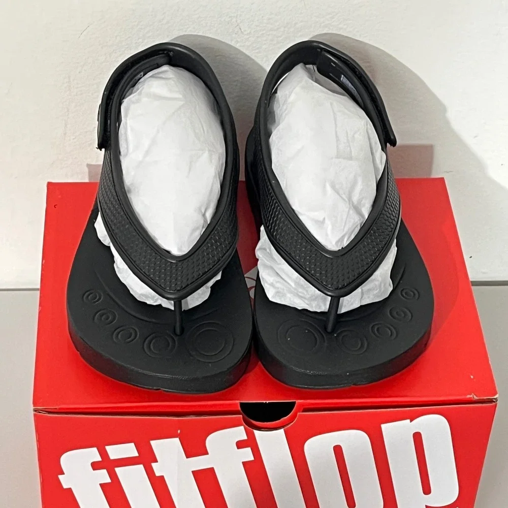 FitFlop iQushion Flip Flops Kids Size 11C Black Ergonomic Back Strap Sandals